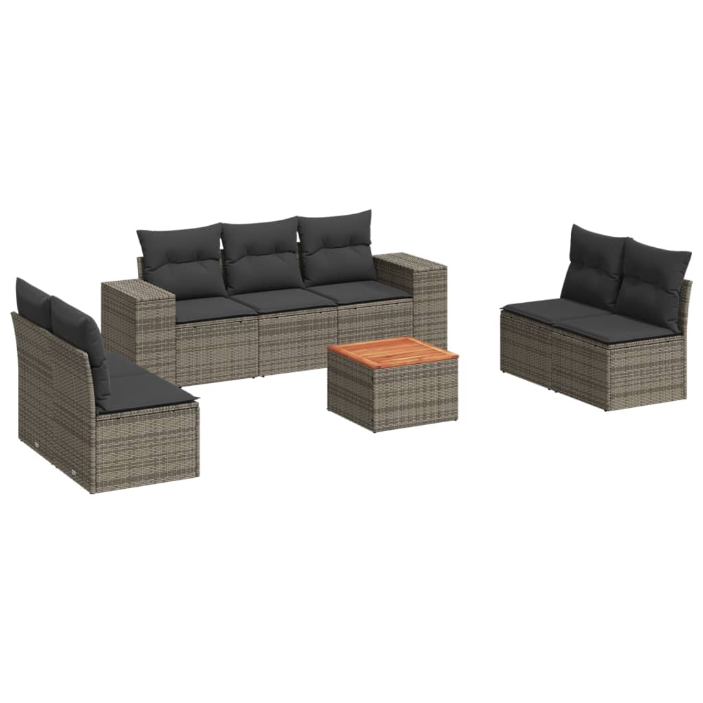 sofasæt til haven 8 dele med hynder polyrattan grå