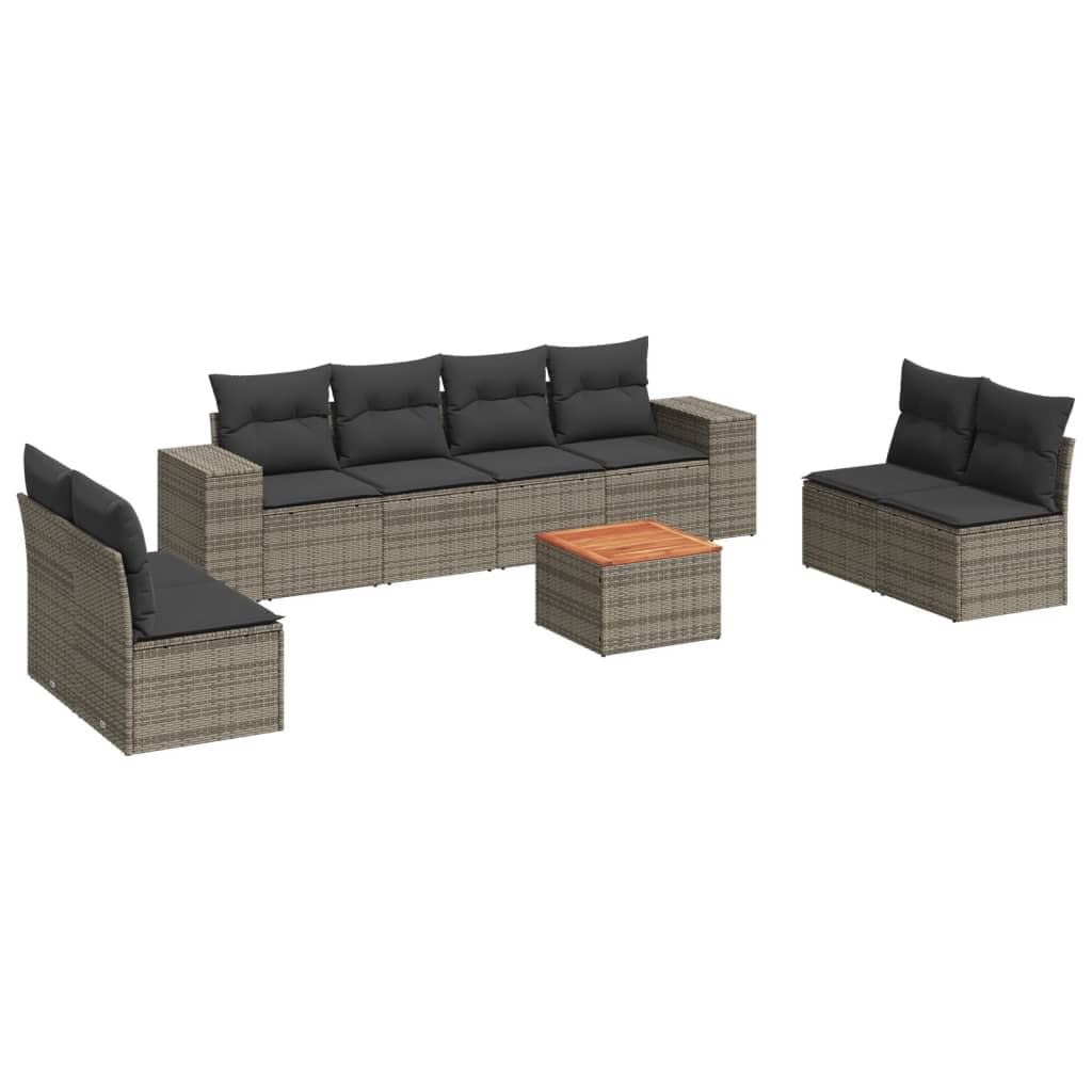 sofasæt til haven 9 dele med hynder polyrattan grå