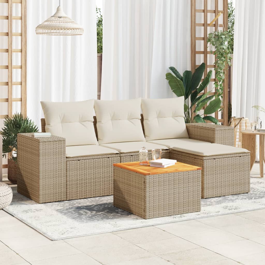 sofasæt til haven 5 dele med hynder polyrattan beige
