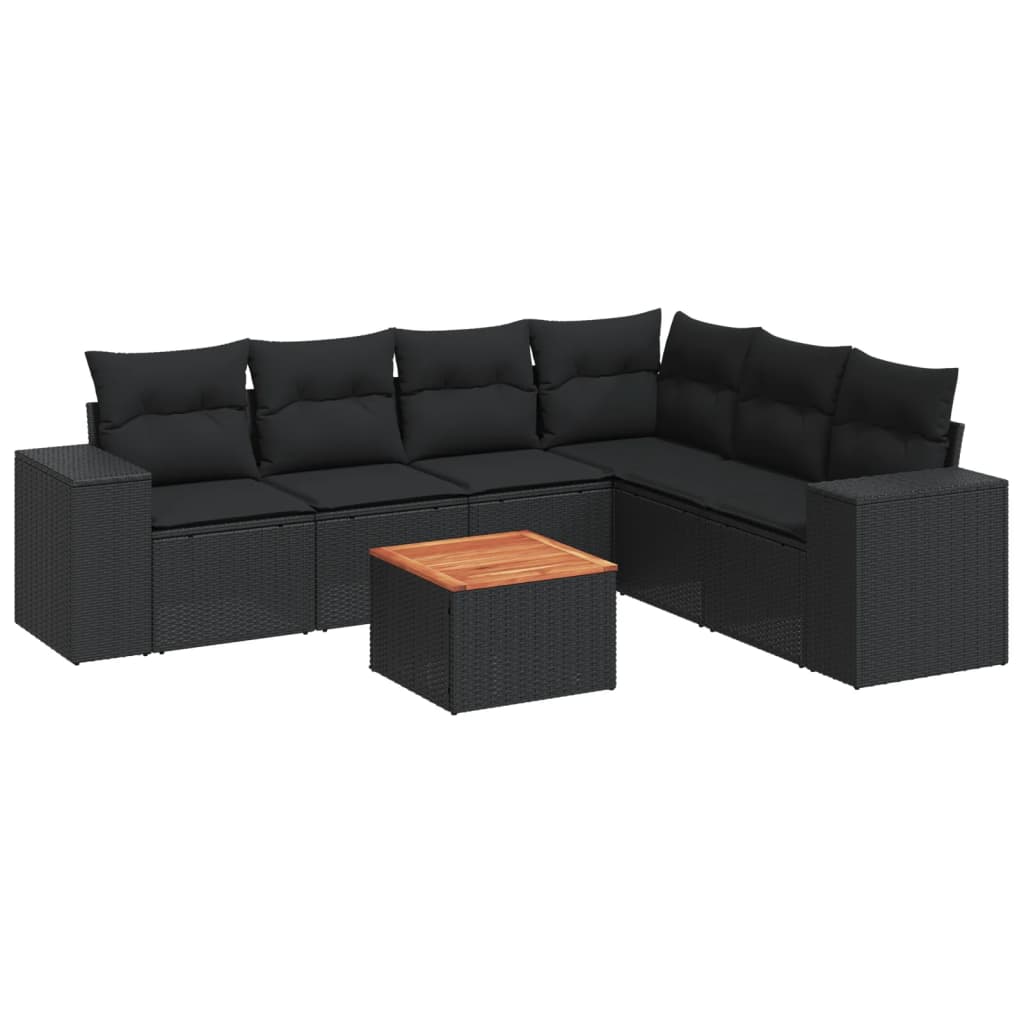 sofasæt til haven 7 dele med hynder polyrattan sort
