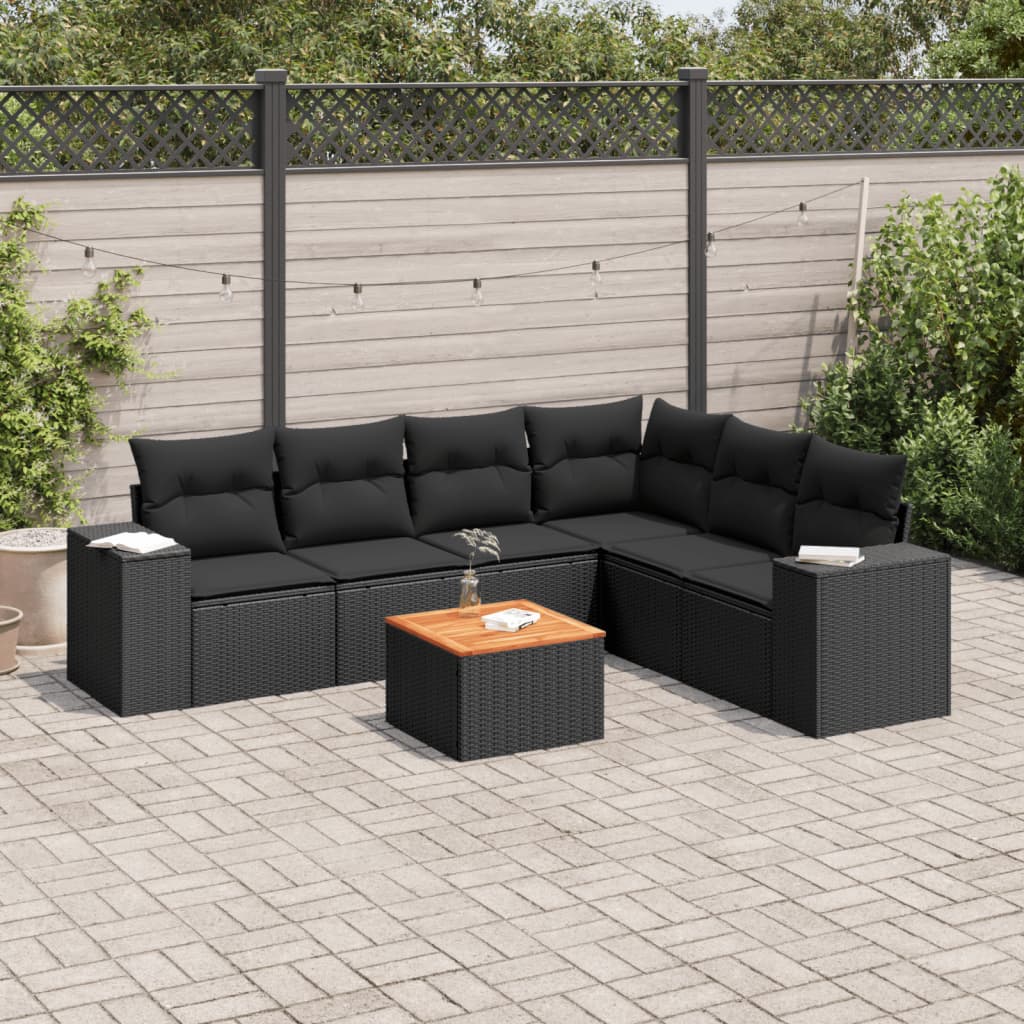 sofasæt til haven 7 dele med hynder polyrattan sort
