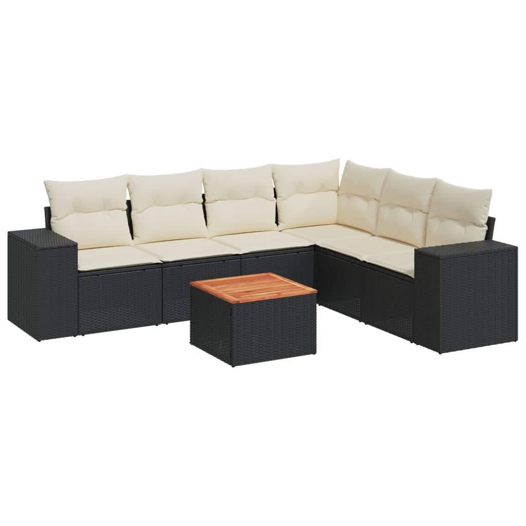 sofasæt til haven 7 dele med hynder polyrattan sort