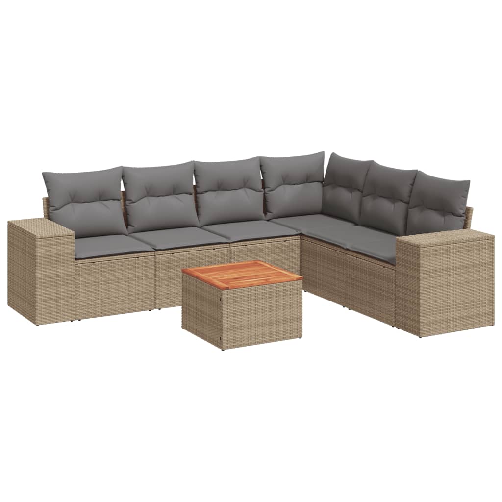 sofasæt til haven 7 dele med hynder polyrattan beige