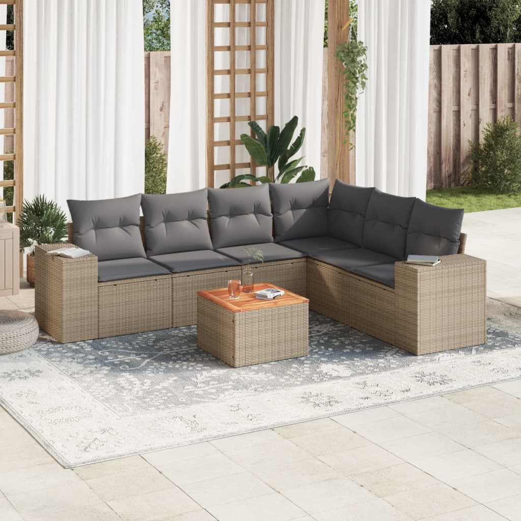 sofasæt til haven 7 dele med hynder polyrattan beige