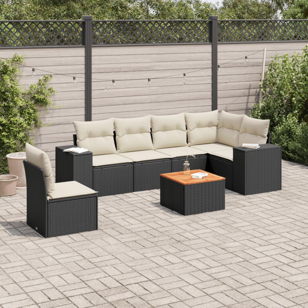sofasæt til haven 7 dele med hynder polyrattan sort