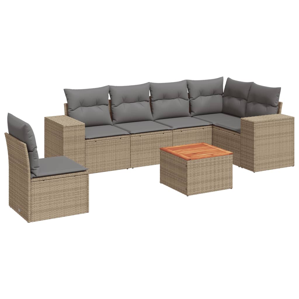 sofasæt til haven 7 dele med hynder polyrattan beige