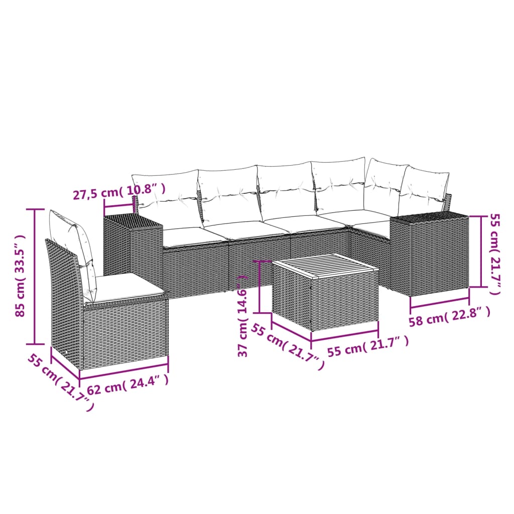 sofasæt til haven 7 dele med hynder polyrattan beige