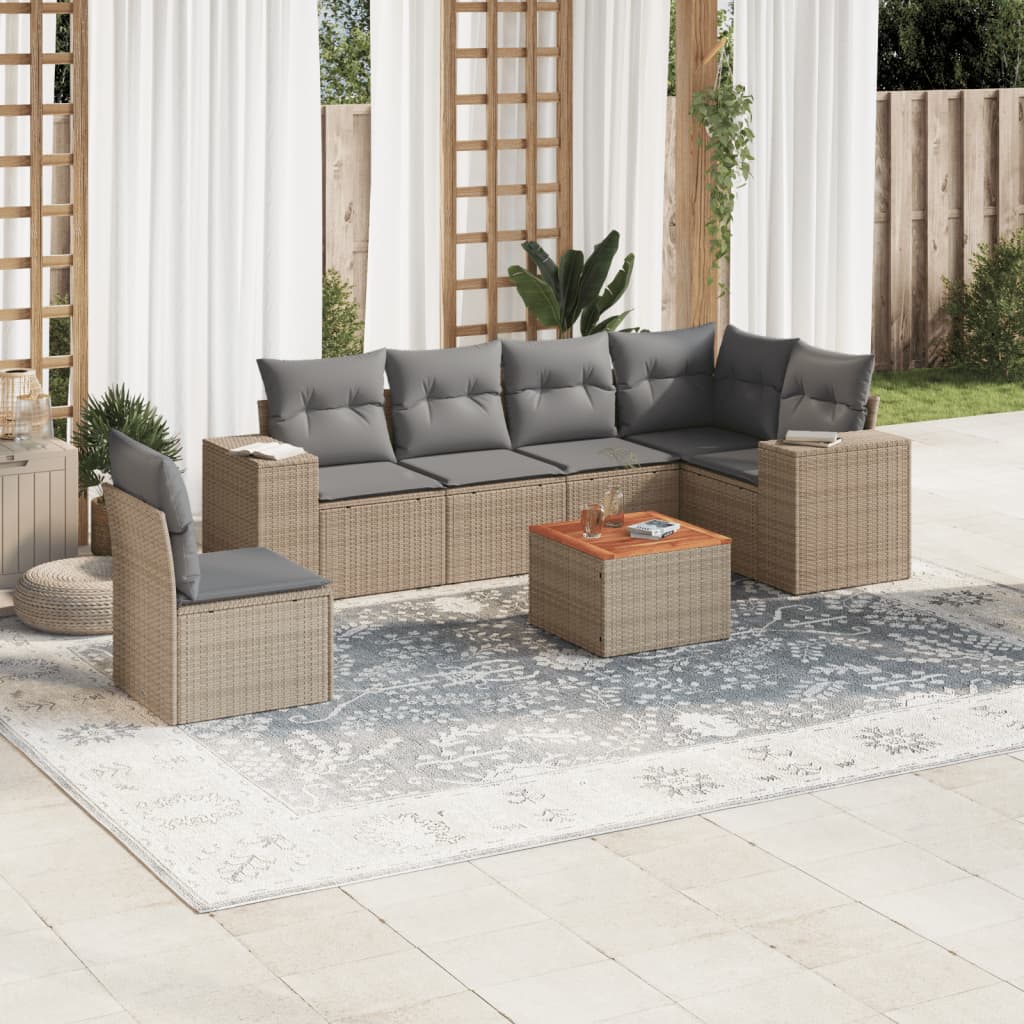 sofasæt til haven 7 dele med hynder polyrattan beige