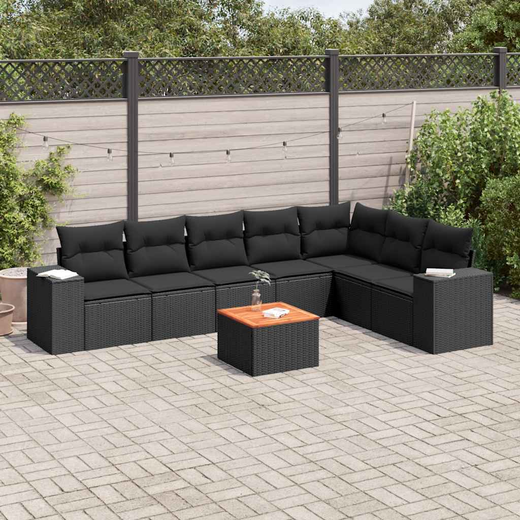 sofasæt til haven 8 dele med hynder polyrattan sort