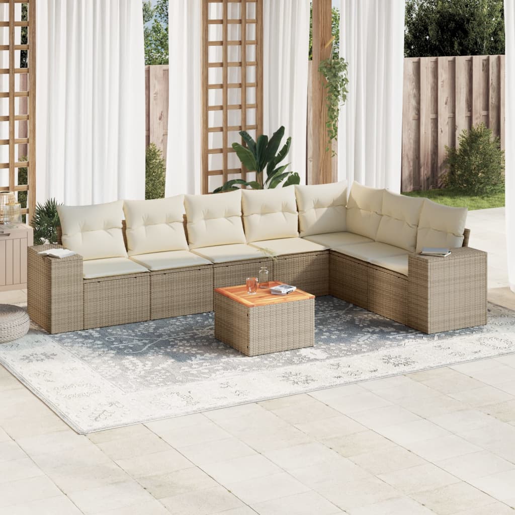 sofasæt til haven 8 dele med hynder polyrattan beige