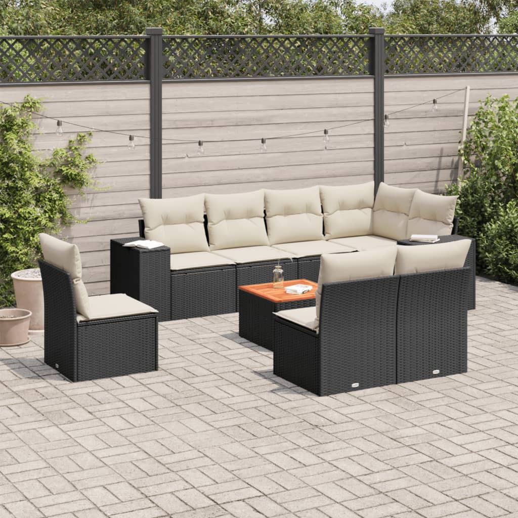 sofasæt til haven 9 dele med hynder polyrattan sort