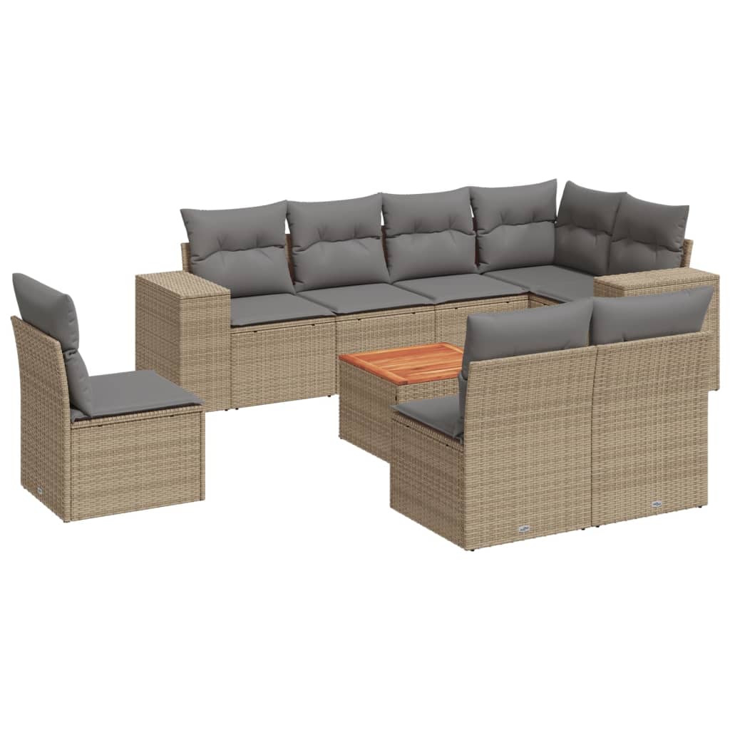 sofasæt til haven 9 dele med hynder polyrattan beige