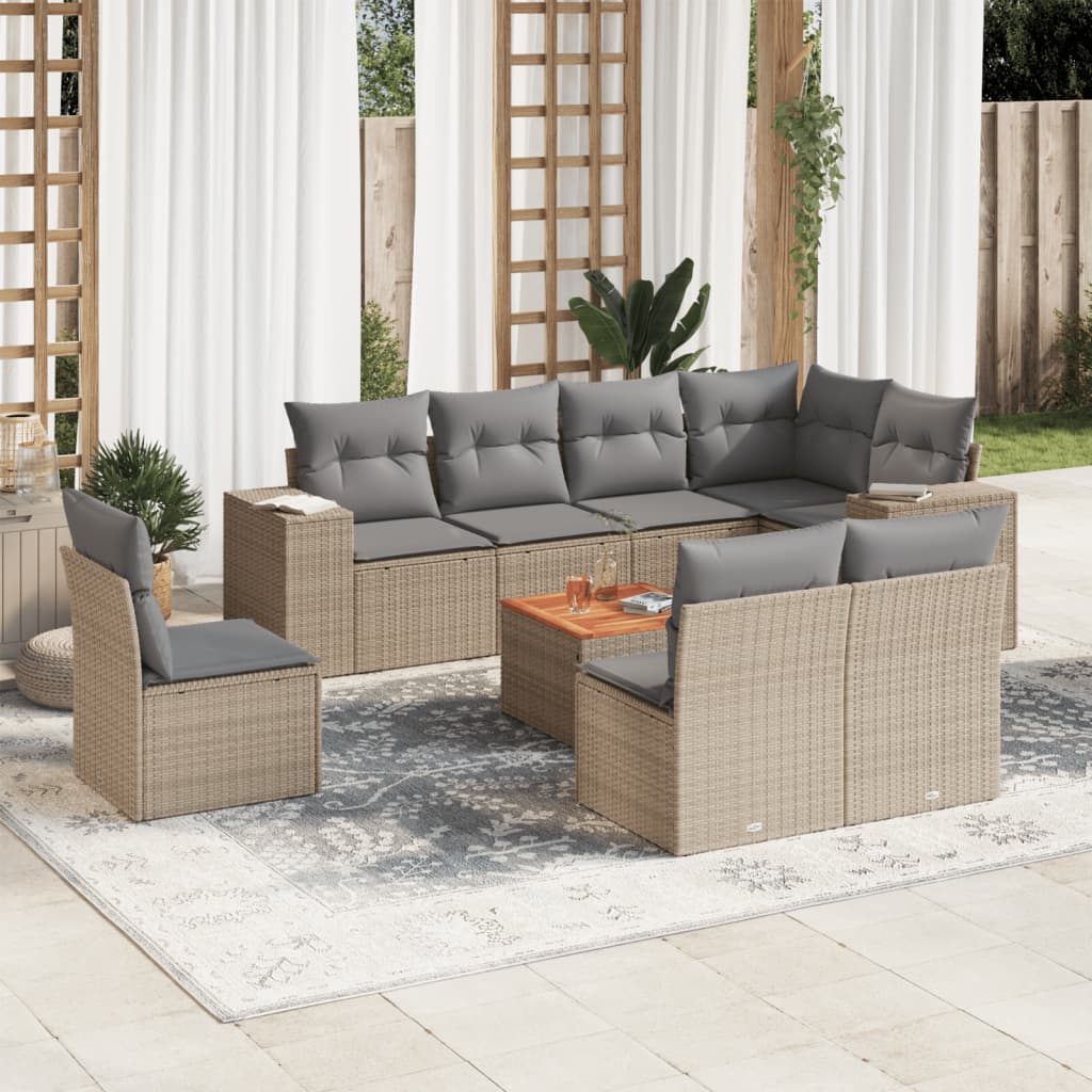 sofasæt til haven 9 dele med hynder polyrattan beige