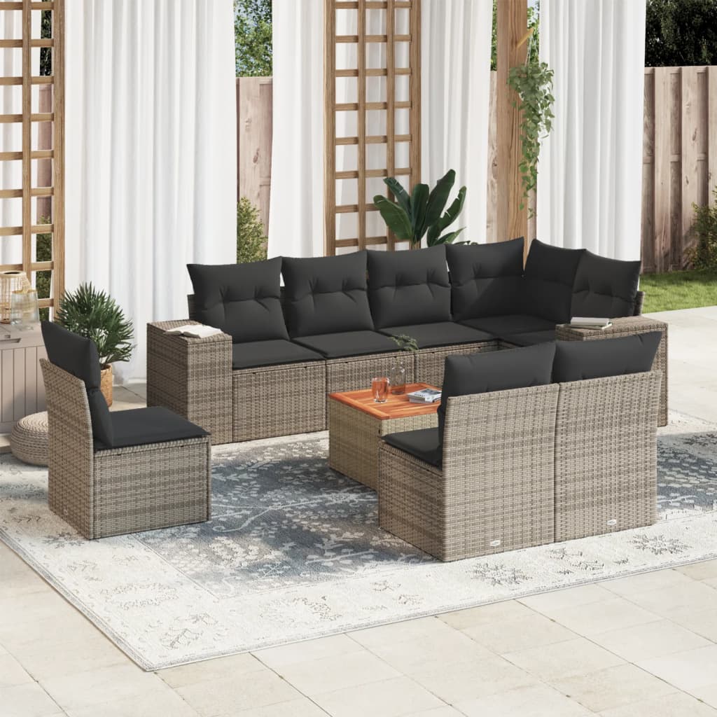 sofasæt til haven 9 dele med hynder polyrattan grå