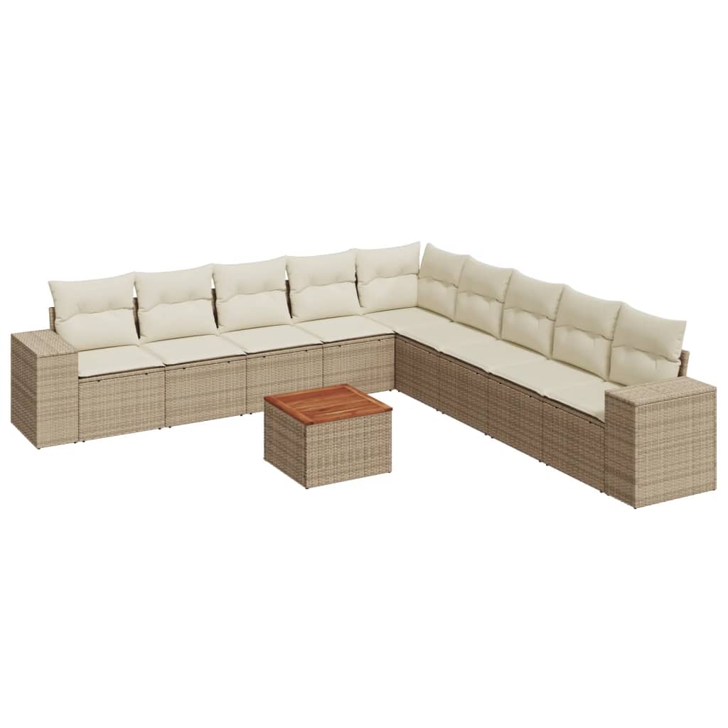 sofasæt til haven 10 dele med hynder polyrattan beige