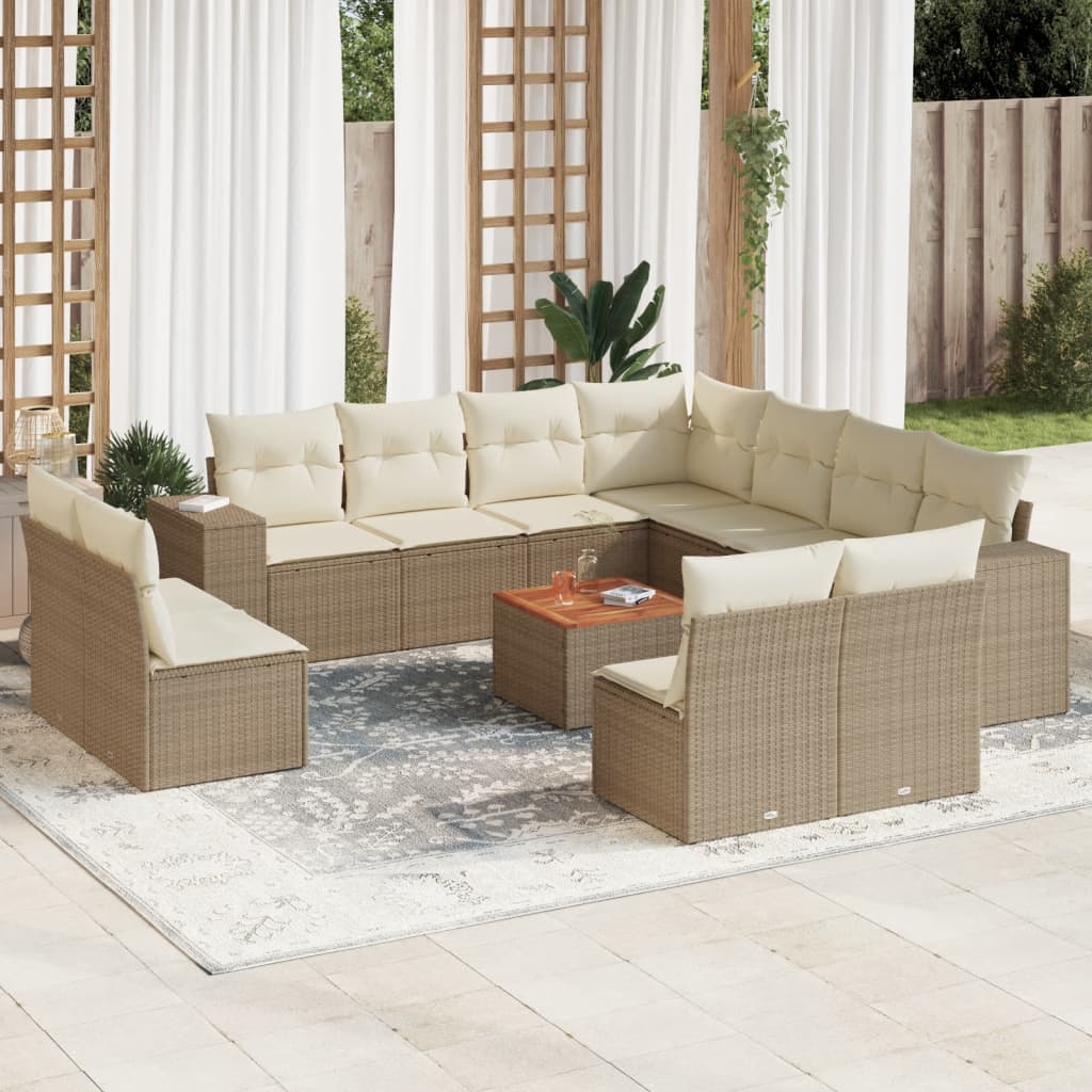 sofasæt til haven 12 dele med hynder polyrattan beige