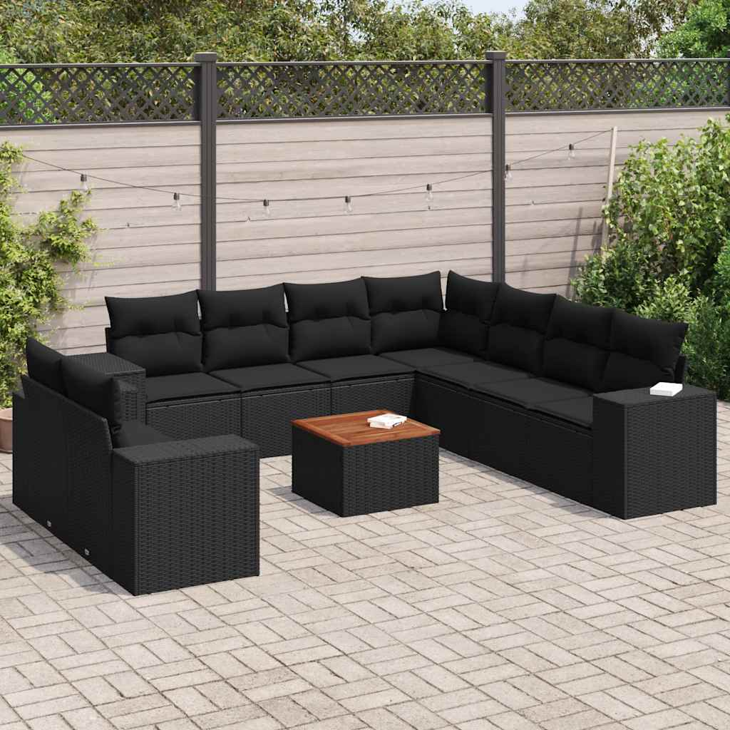 sofasæt til haven 10 dele med hynder polyrattan sort