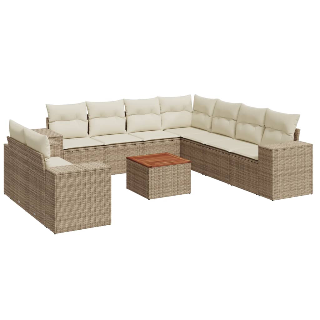 sofasæt til haven 10 dele med hynder polyrattan beige