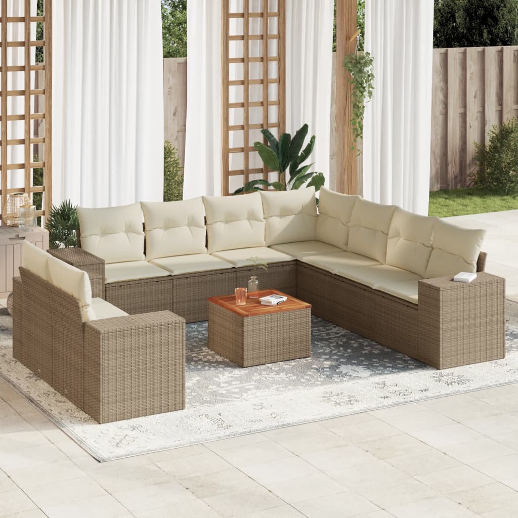 sofasæt til haven 10 dele med hynder polyrattan beige