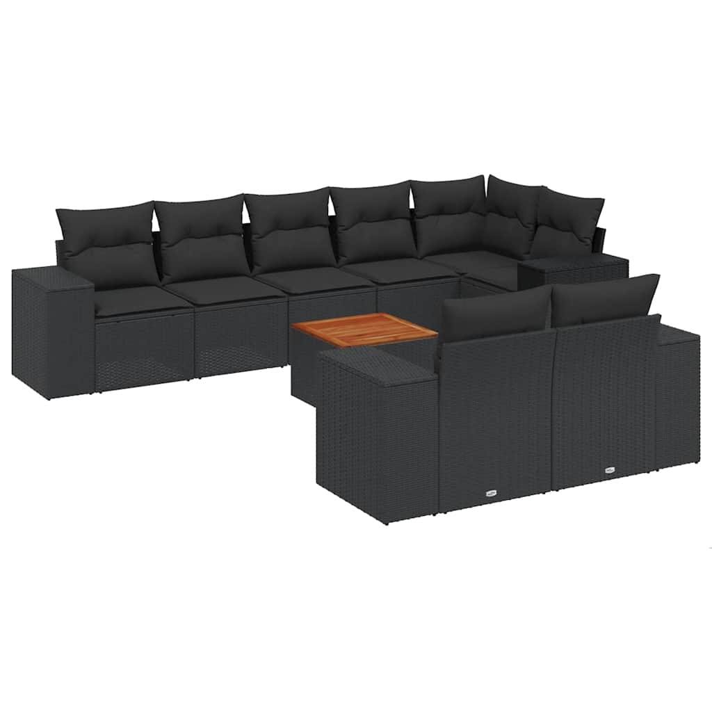 sofasæt til haven 9 dele med hynder polyrattan sort