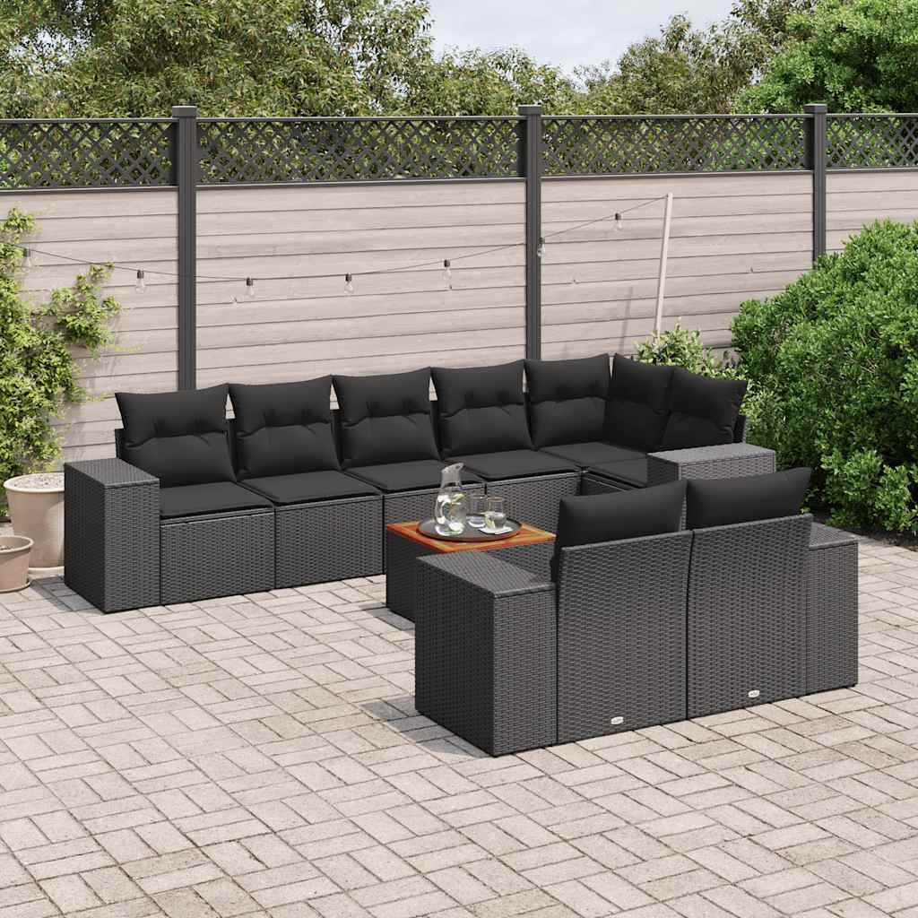 sofasæt til haven 9 dele med hynder polyrattan sort
