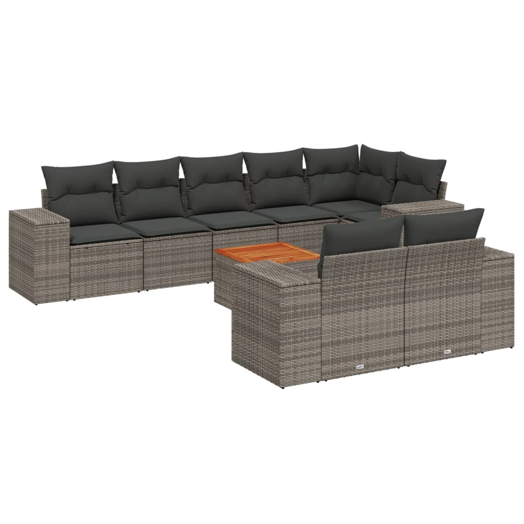 sofasæt til haven 9 dele med hynder polyrattan grå