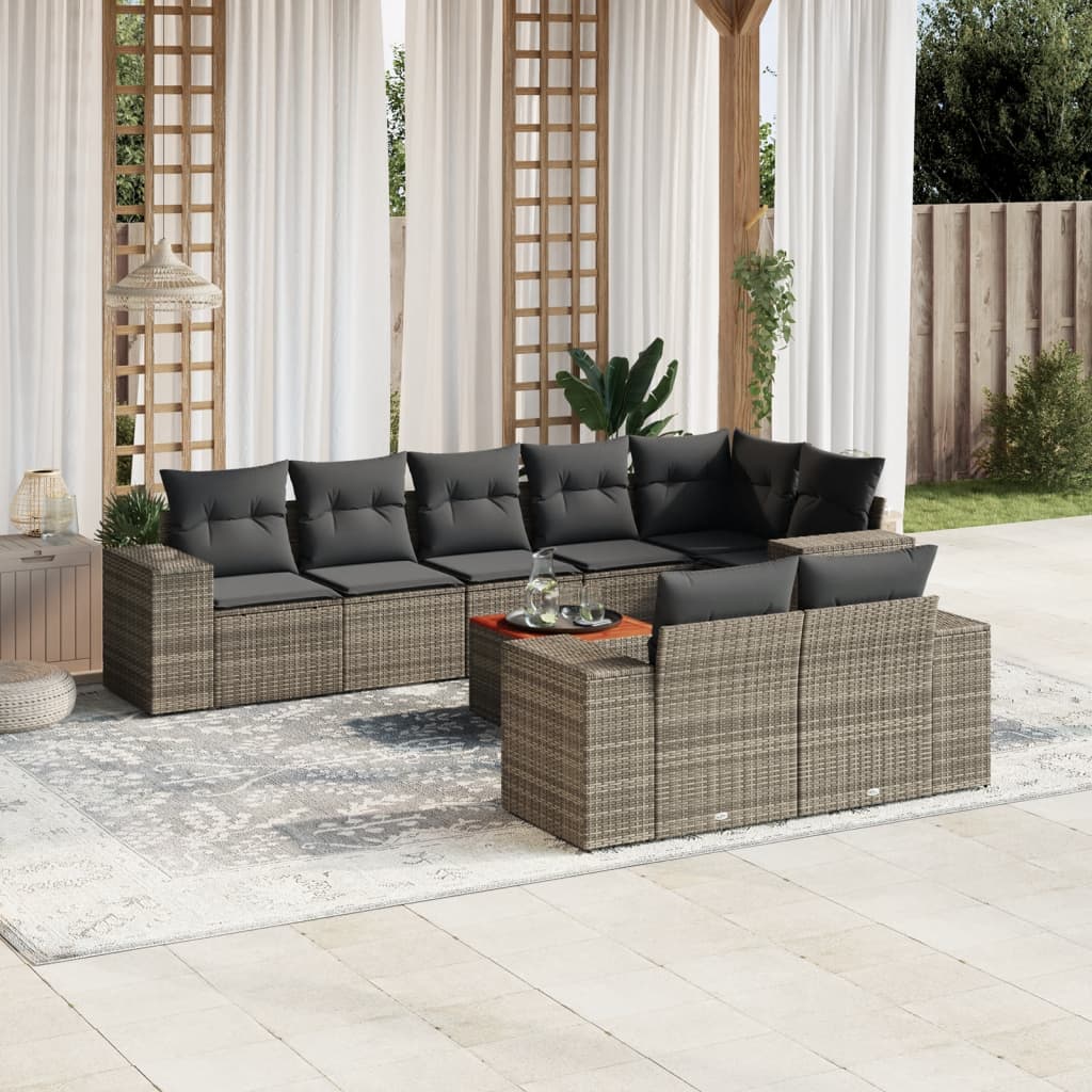 sofasæt til haven 9 dele med hynder polyrattan grå