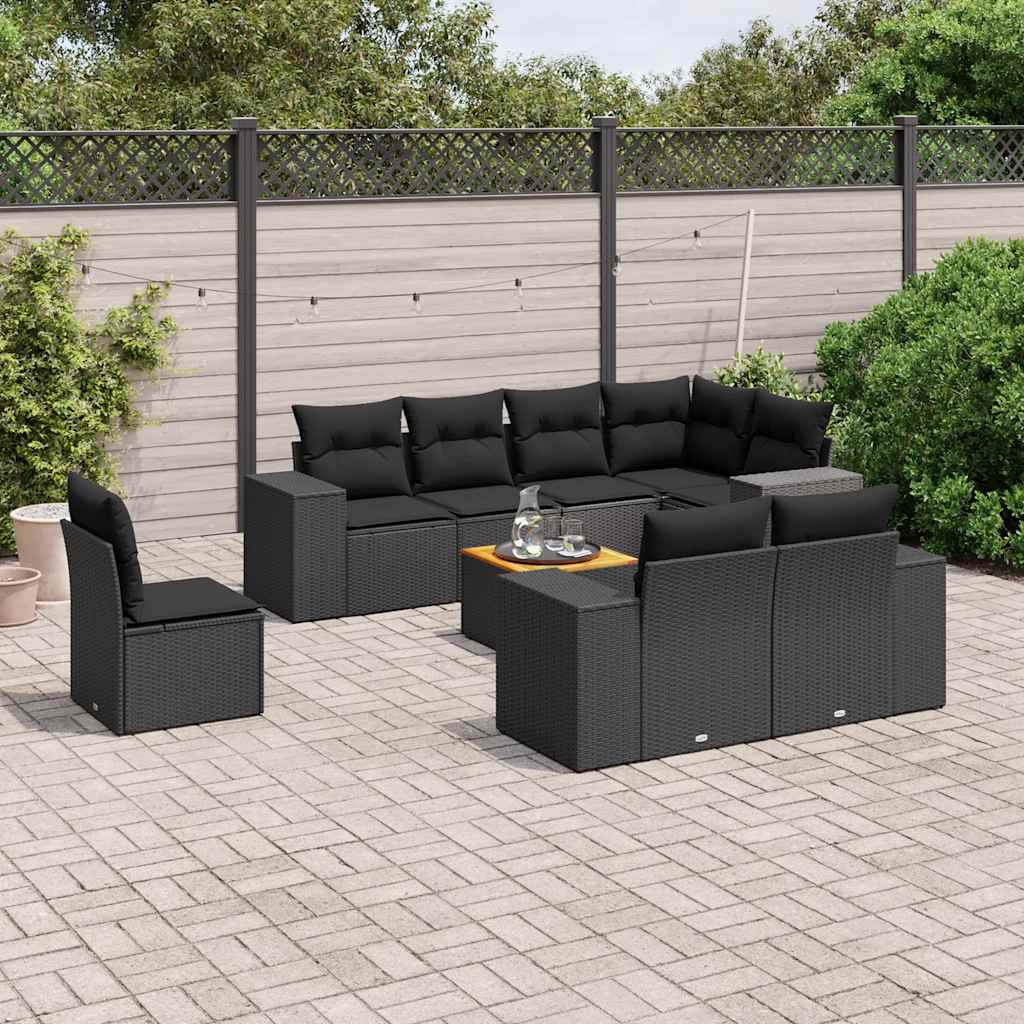 sofasæt til haven 9 dele med hynder polyrattan sort