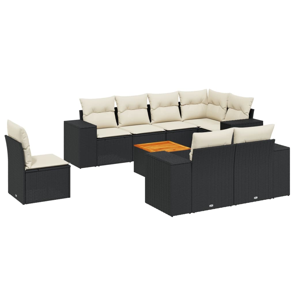 sofasæt til haven 9 dele med hynder polyrattan sort