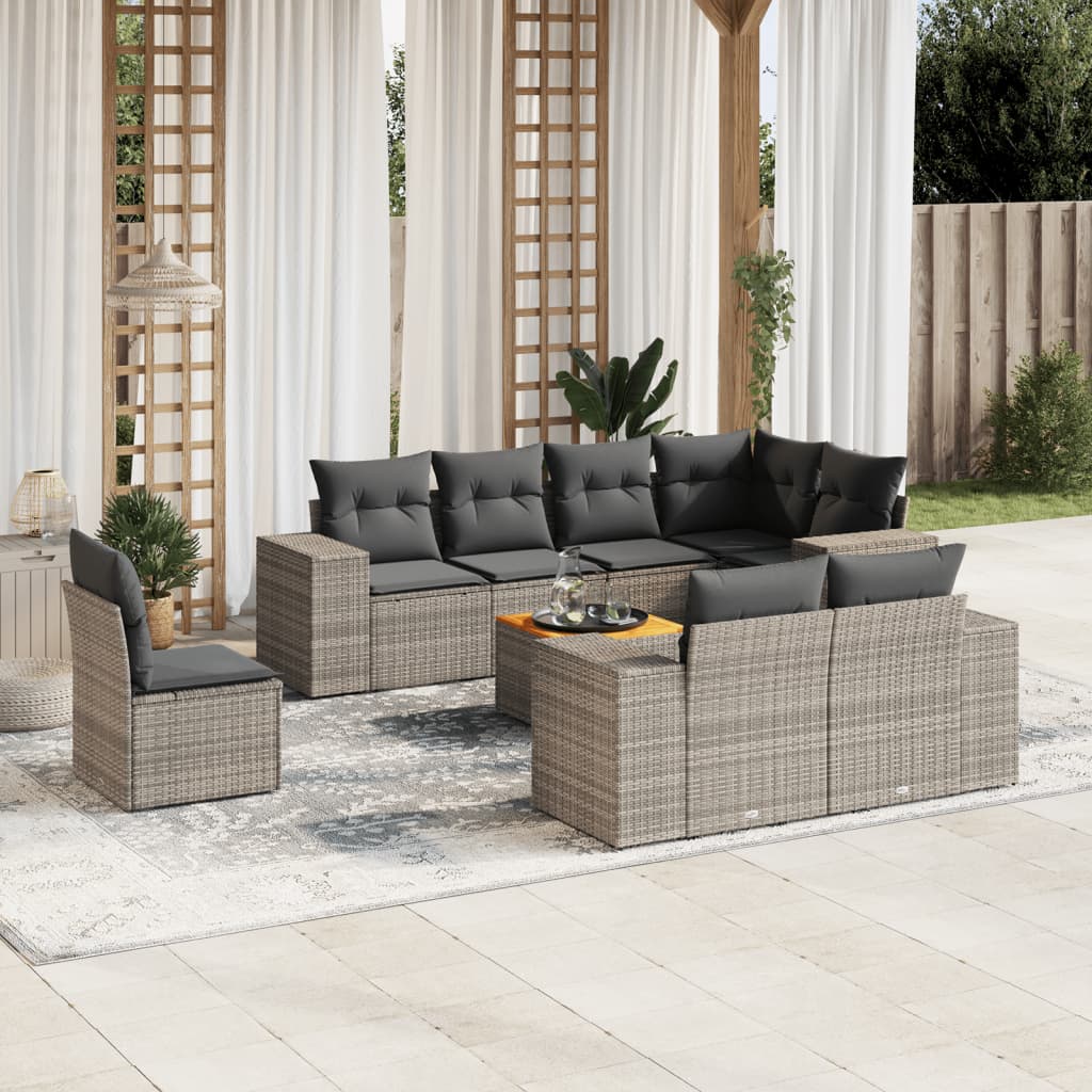 sofasæt til haven 9 dele med hynder polyrattan grå