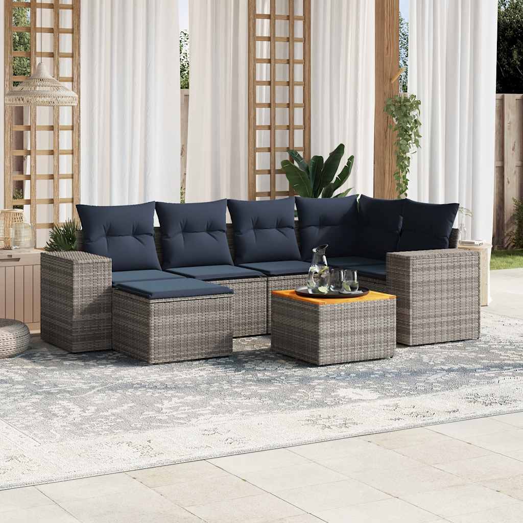 havesofasæt med 7 dele og hynder grå polyrattan