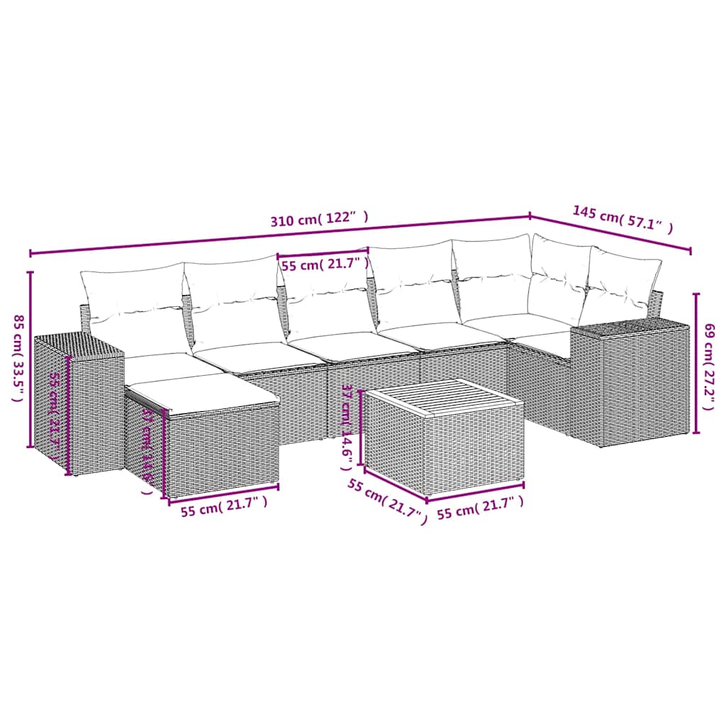 sofasæt til haven 8 dele med hynder polyrattan sort