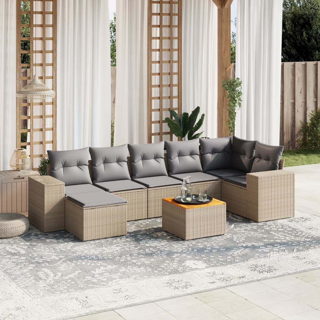 sofasæt til haven 8 dele med hynder polyrattan beige