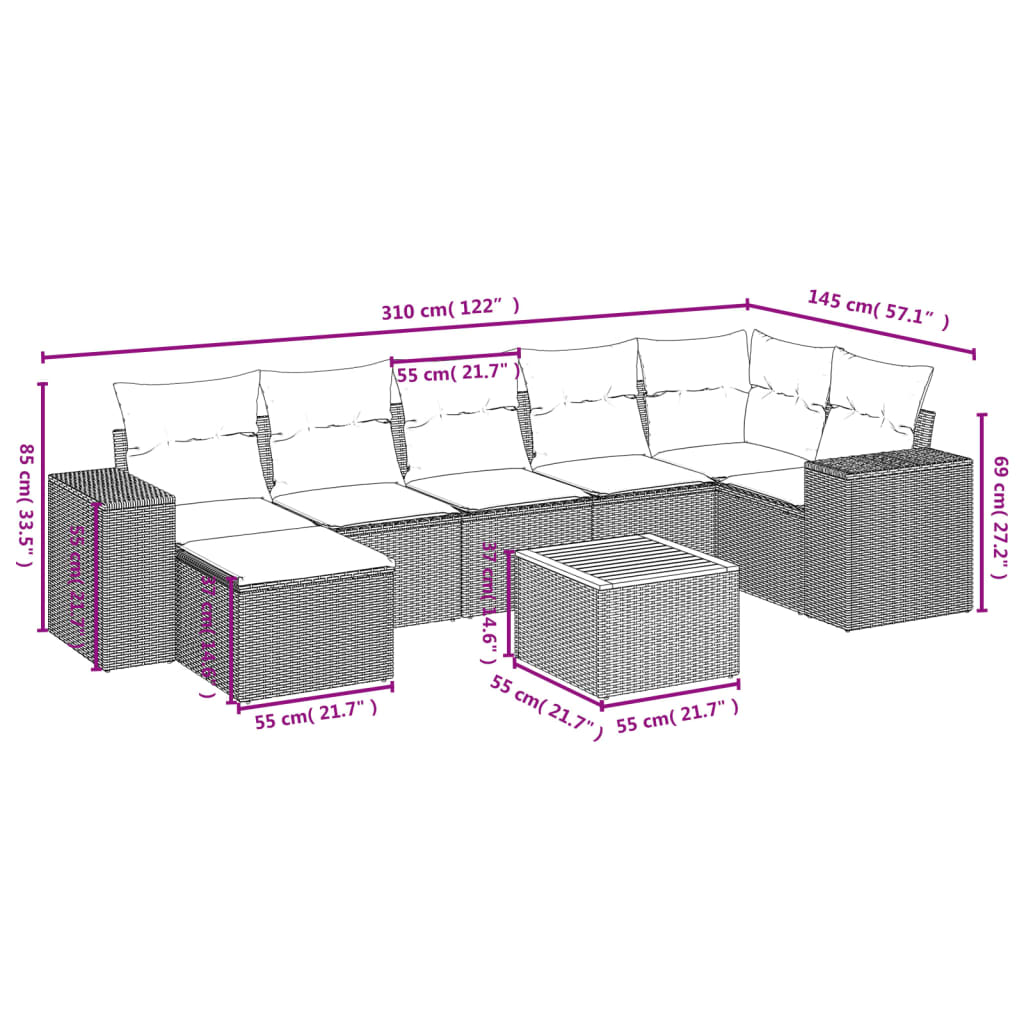 sofasæt til haven 8 dele med hynder polyrattan grå