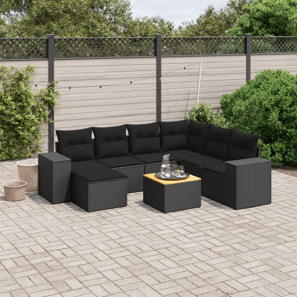 sofasæt til haven 8 dele med hynder polyrattan sort