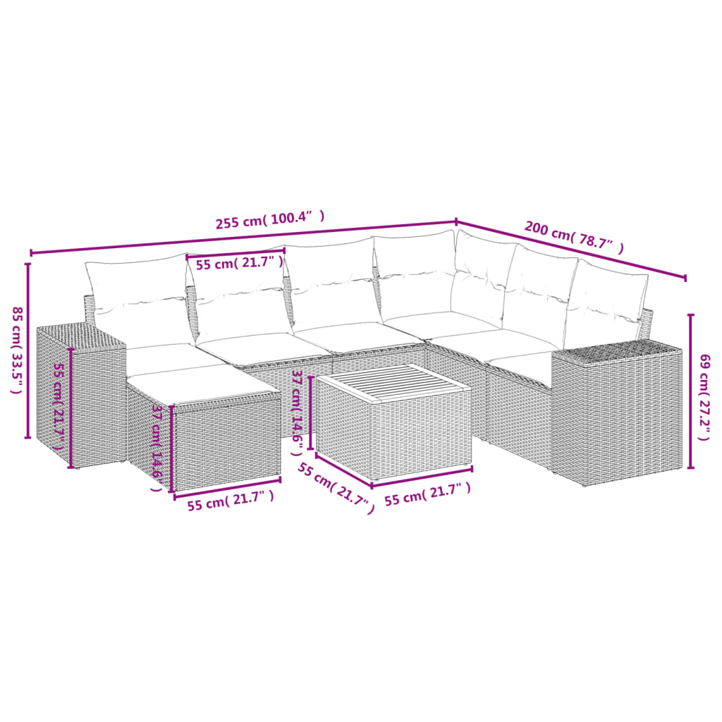 sofasæt til haven 8 dele med hynder polyrattan beige