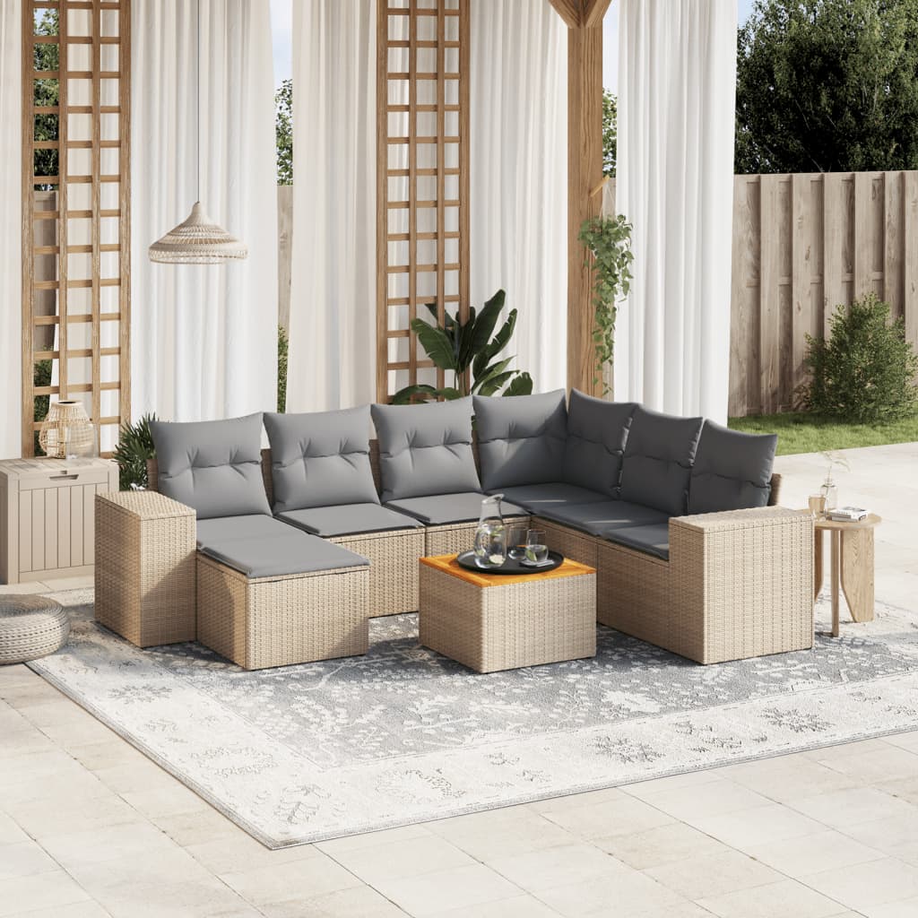 sofasæt til haven 8 dele med hynder polyrattan beige