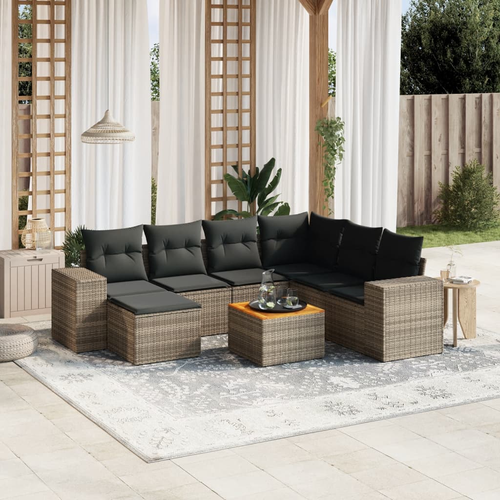 sofasæt til haven 8 dele med hynder polyrattan grå