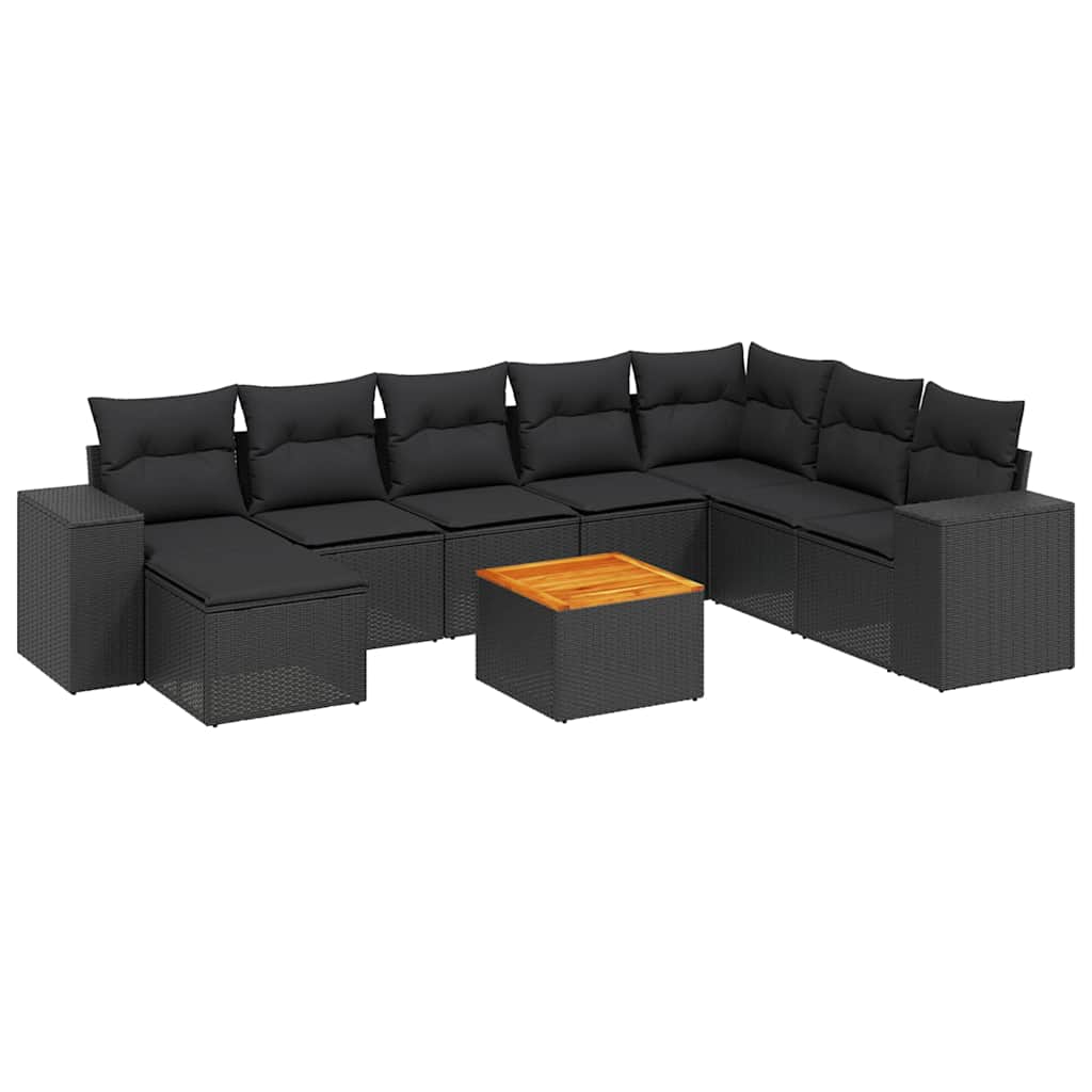 sofasæt til haven 9 dele med hynder polyrattan sort