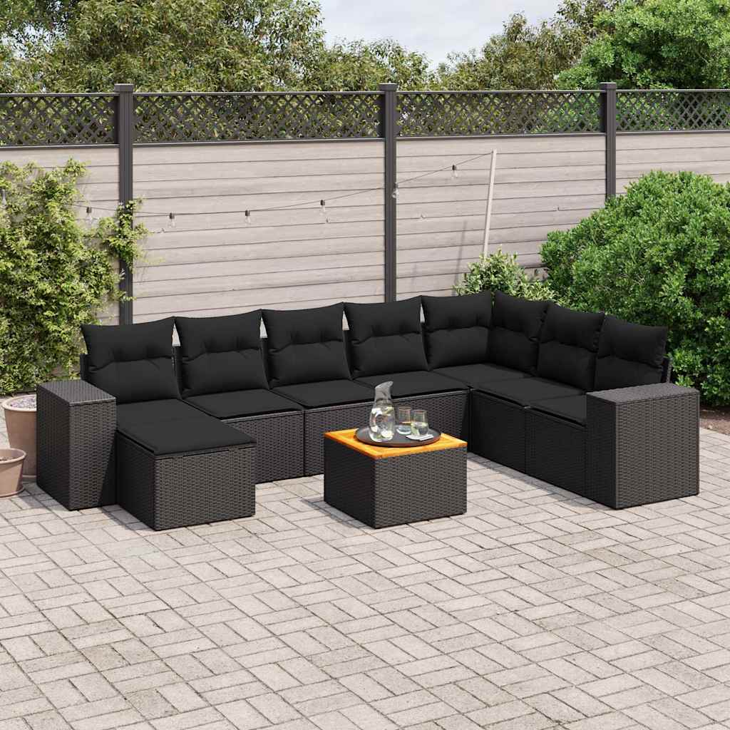 sofasæt til haven 9 dele med hynder polyrattan sort