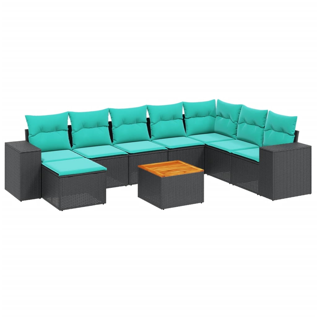 havesofasæt med 9 dele og hynder sort polyrattan