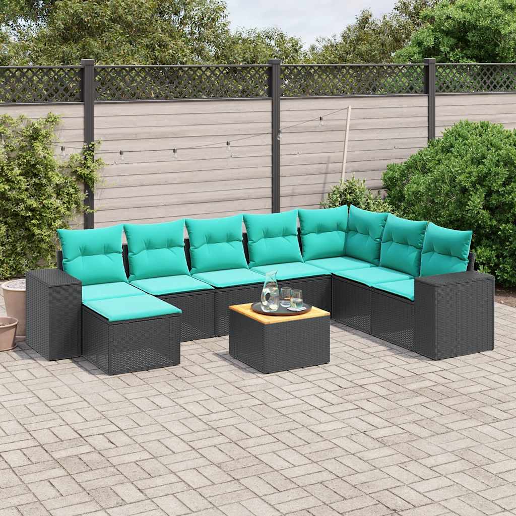 havesofasæt med 9 dele og hynder sort polyrattan