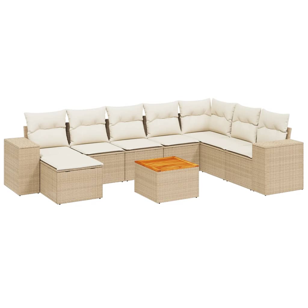 sofasæt til haven 9 dele med hynder polyrattan beige