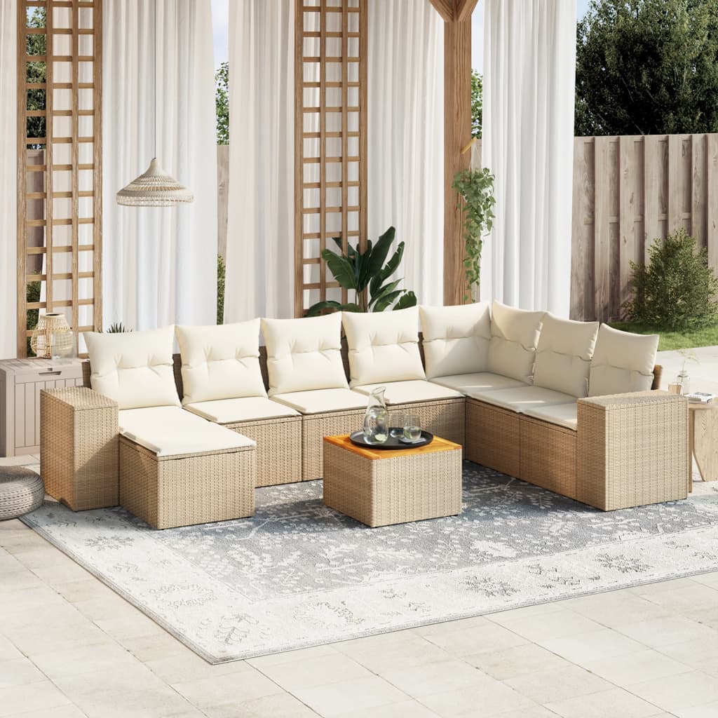 sofasæt til haven 9 dele med hynder polyrattan beige