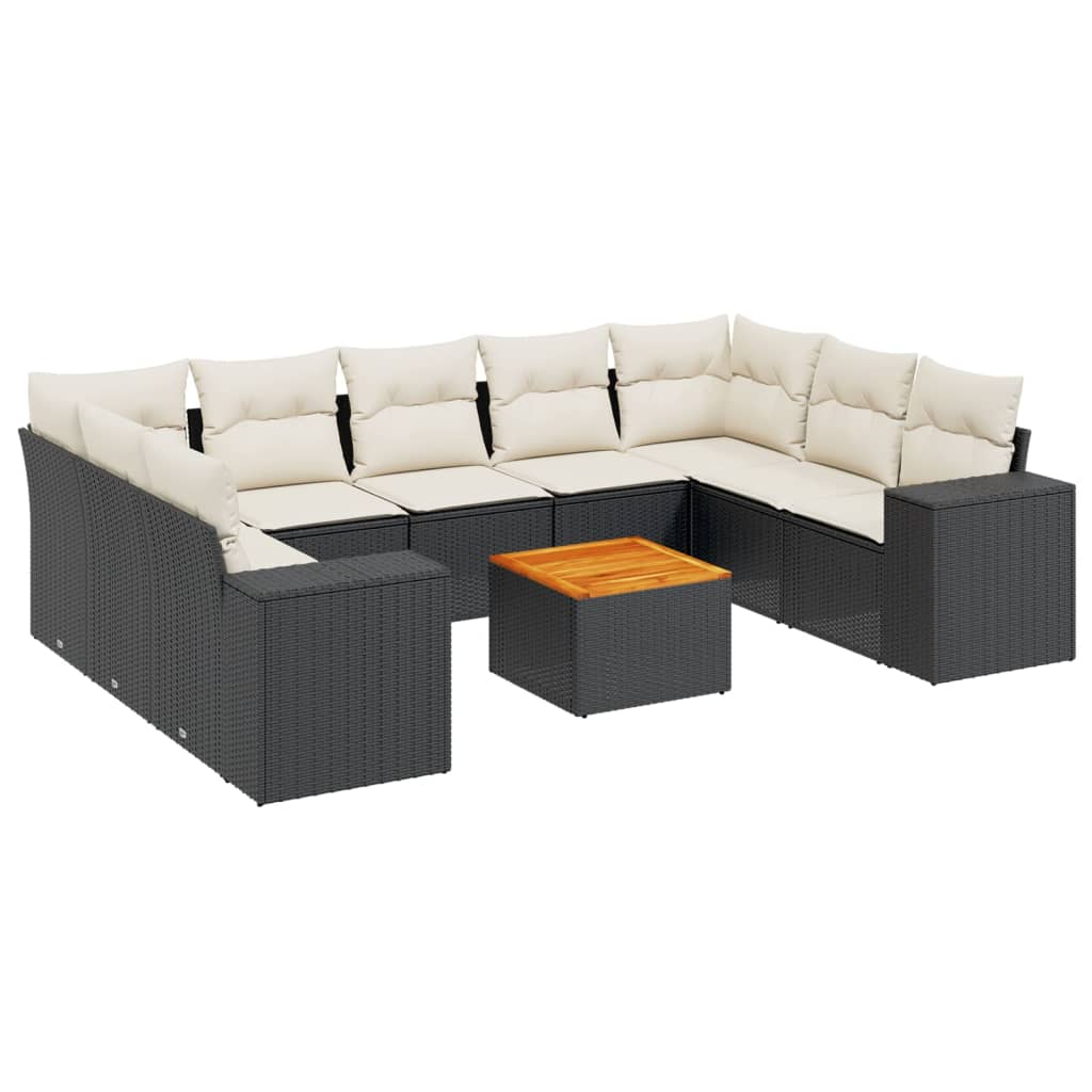 sofasæt til haven 10 dele med hynder polyrattan sort
