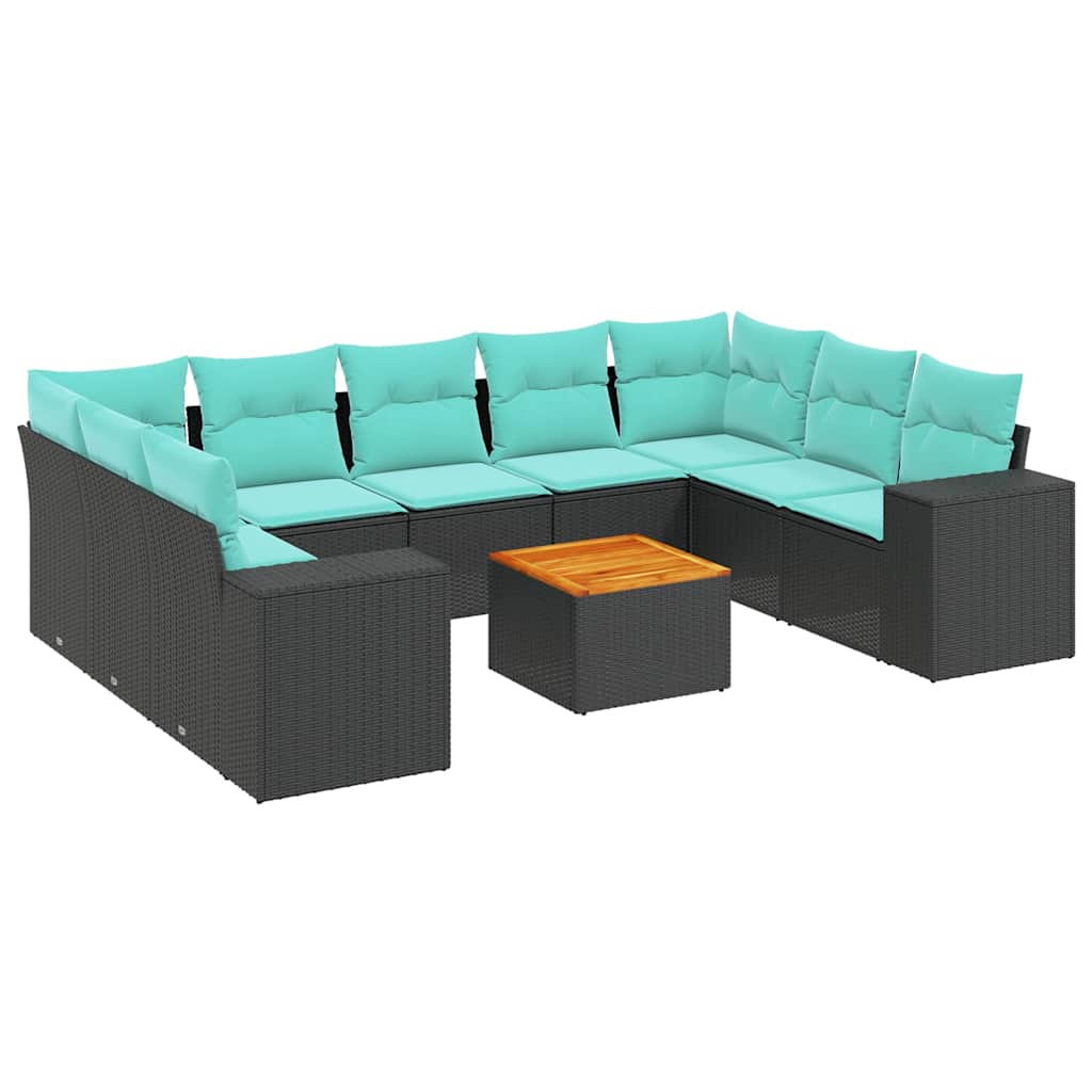 havesofasæt med 10 hynder sort polyrattan