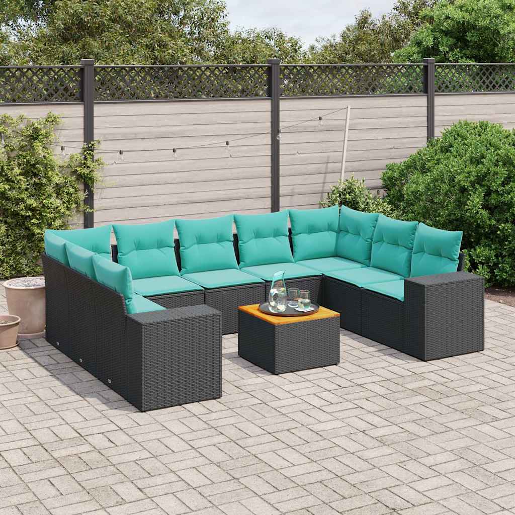 havesofasæt med 10 hynder sort polyrattan