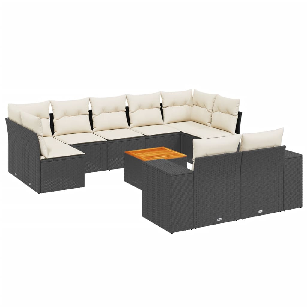 sofasæt til haven 10 dele med hynder polyrattan sort