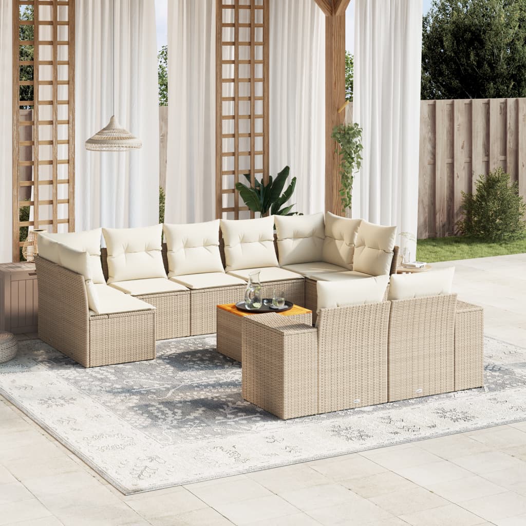 sofasæt til haven 10 dele med hynder polyrattan beige
