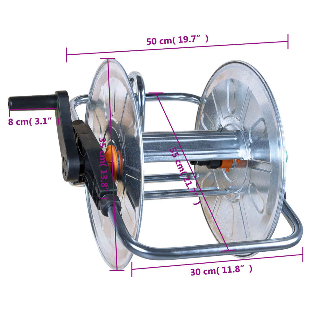 slangetromle til 50 m 1/2" eller 35 m 3/4" slange væghængt stål